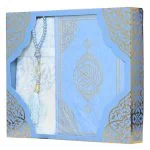 Zühre Serie Geschenkset mit Koran, Gebetskette und Gebetsteppich - 29x25x4 cm - Blau